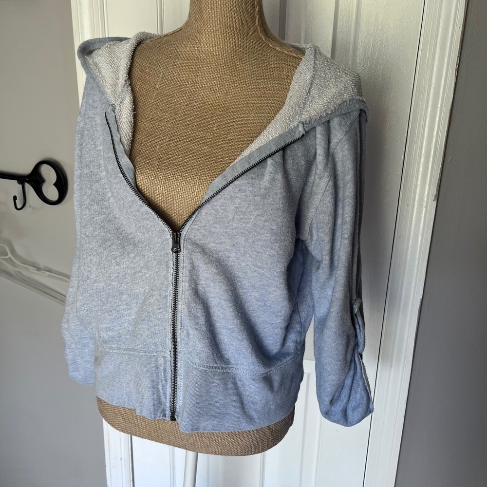 Converse One Star Womens XL Blue Zip Up Hoodie Ruched Button 3/4 Sleeve Cotton